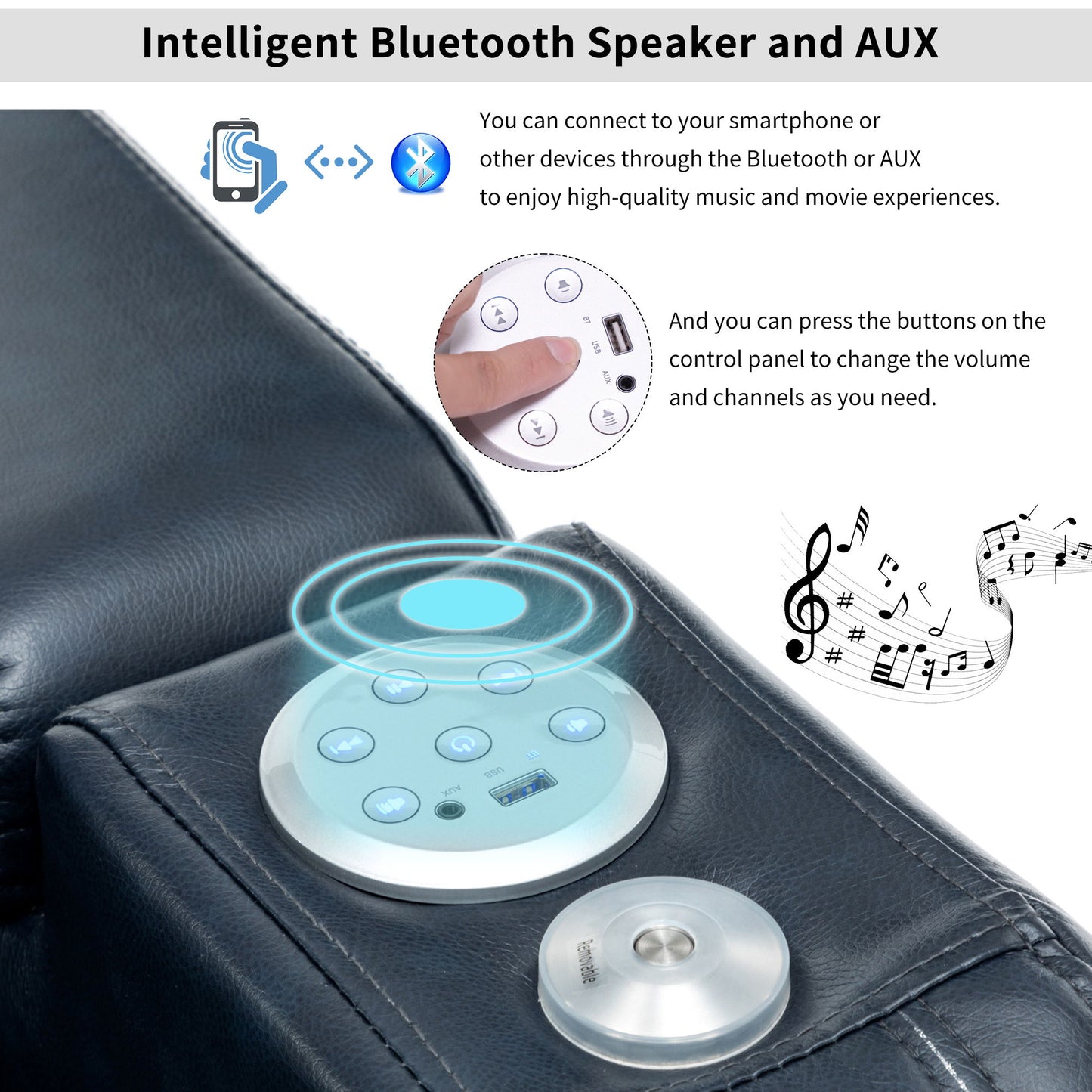 Power Recliner Theater Chair With Cooling Cup Holder, Bluetooth Speaker, LED Lights, USB Ports