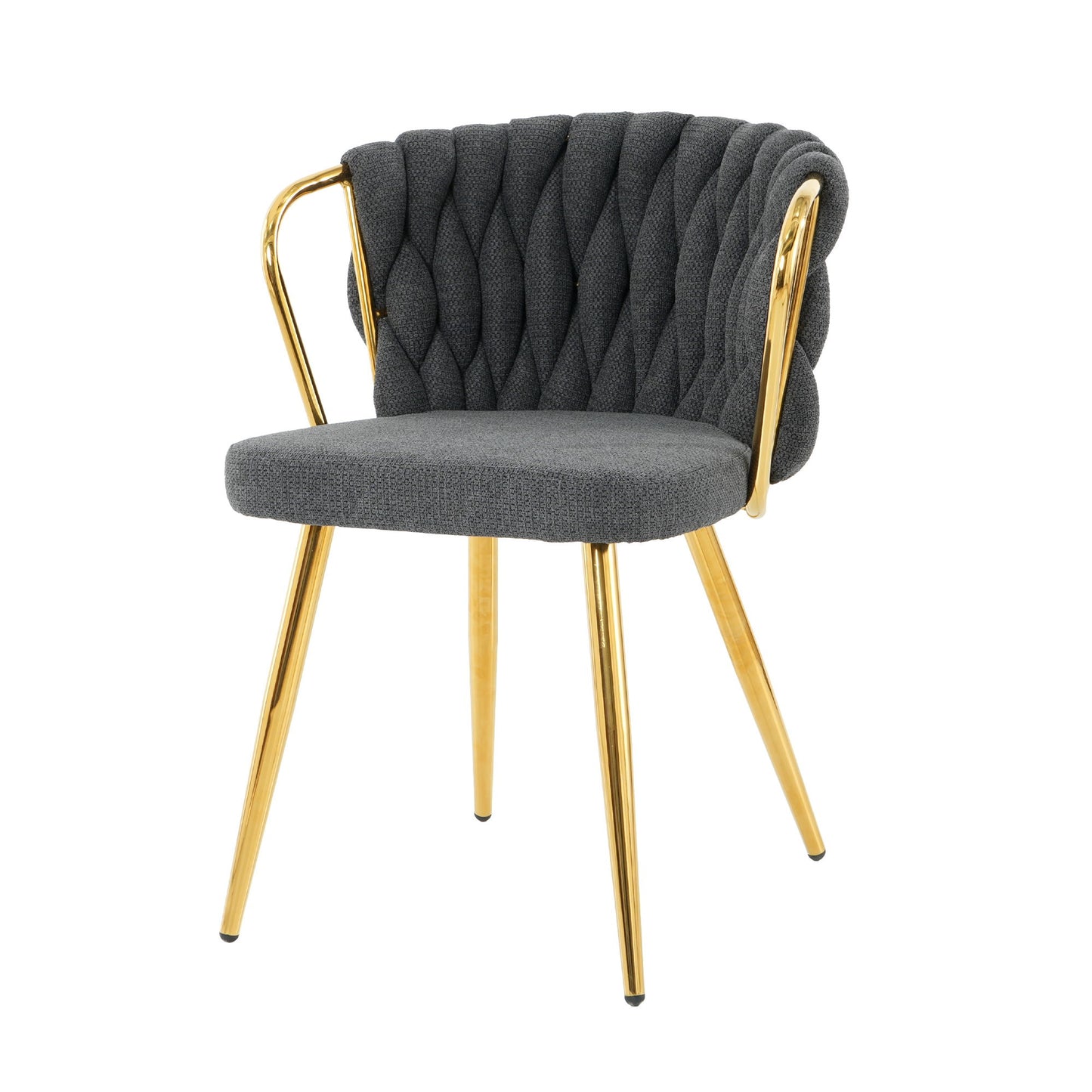 Modern Simple Linen Dining Chair With Plated Metal Legs (Set of 2)