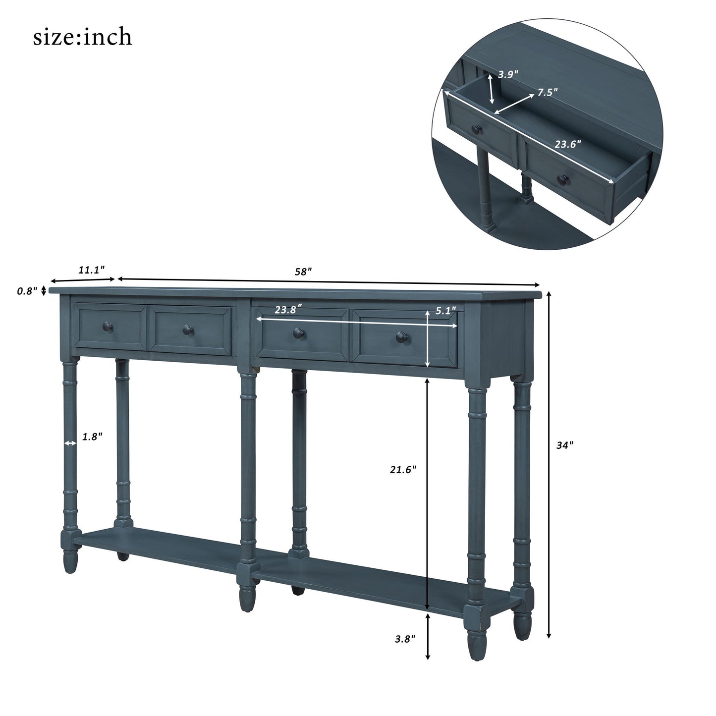 Hearth & Haven Daniel - Console Table With 2 Storage Drawers And Bottom Shelf