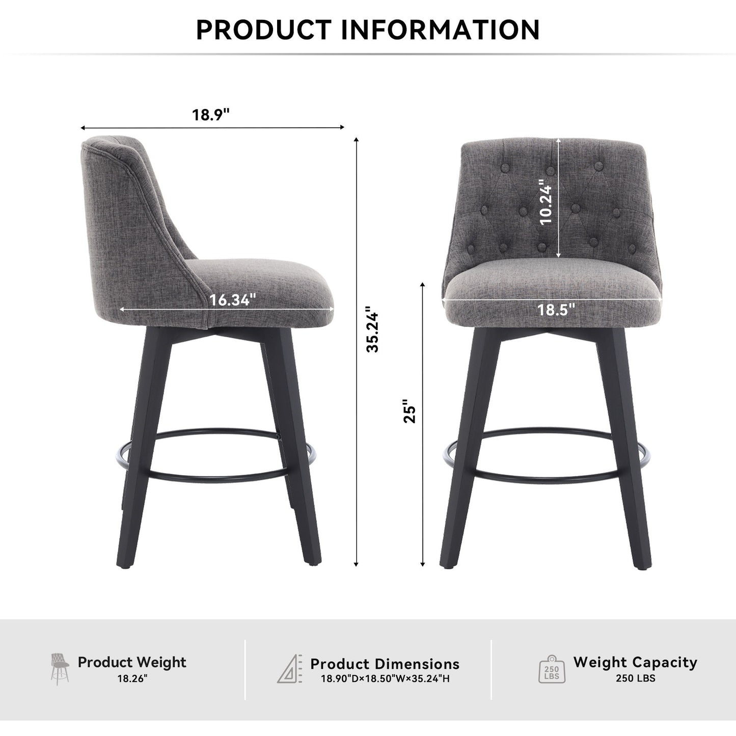 Swivel Bar Stools & Button Tufted Back (Set of 2)