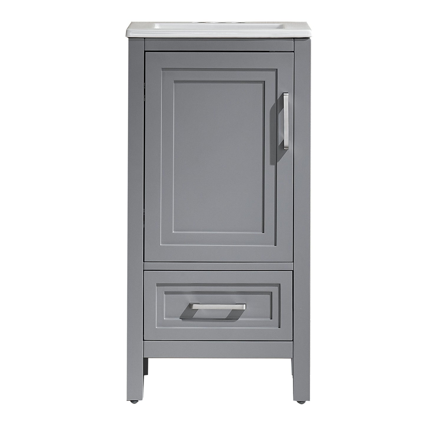 Fully Assembled 18'' Freestanding Single Bathroom Vanity With Ceramic Top - Gray