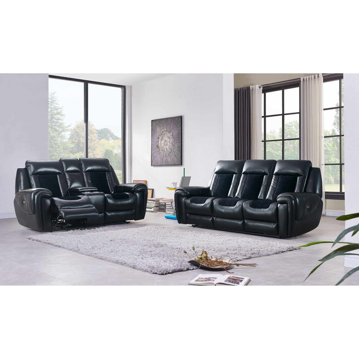 Clark - Blanche / Velvet Power Console Reclining LS With LED - Black