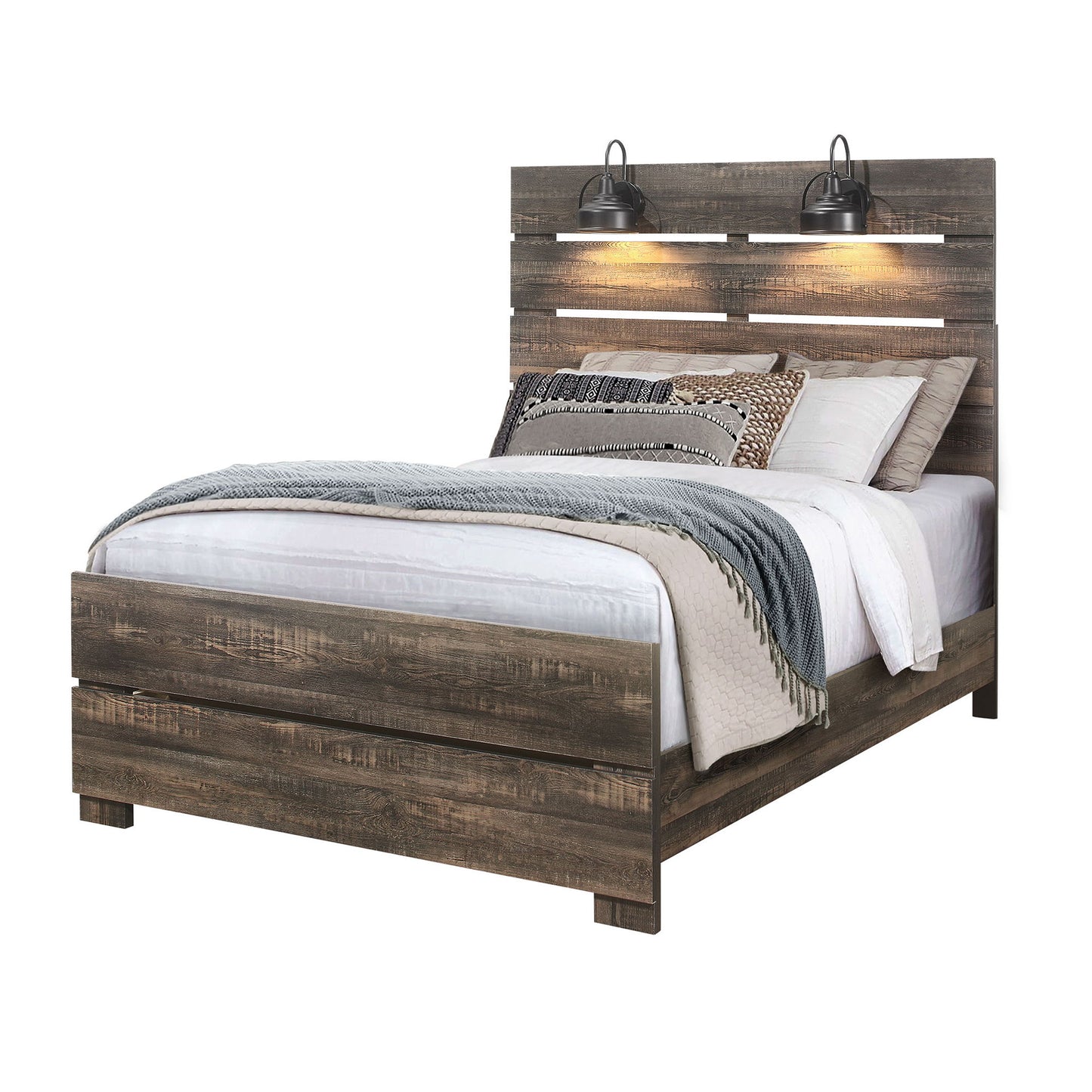 Monica - Full Bed With Panel And Slat Headboard - Dark Oak