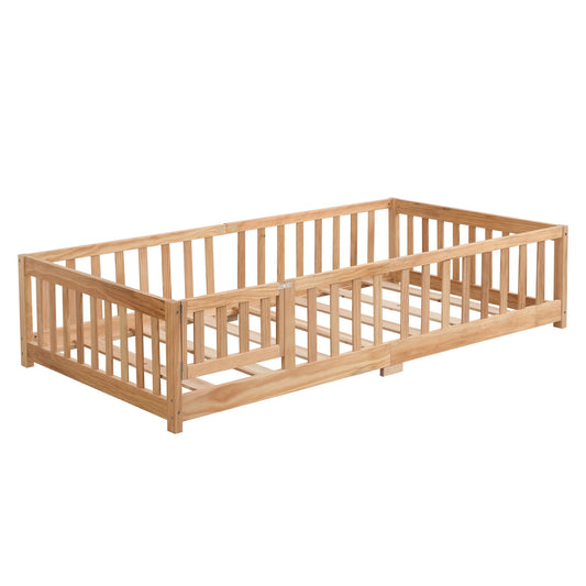 Floor Bed With Door And Fence For Children