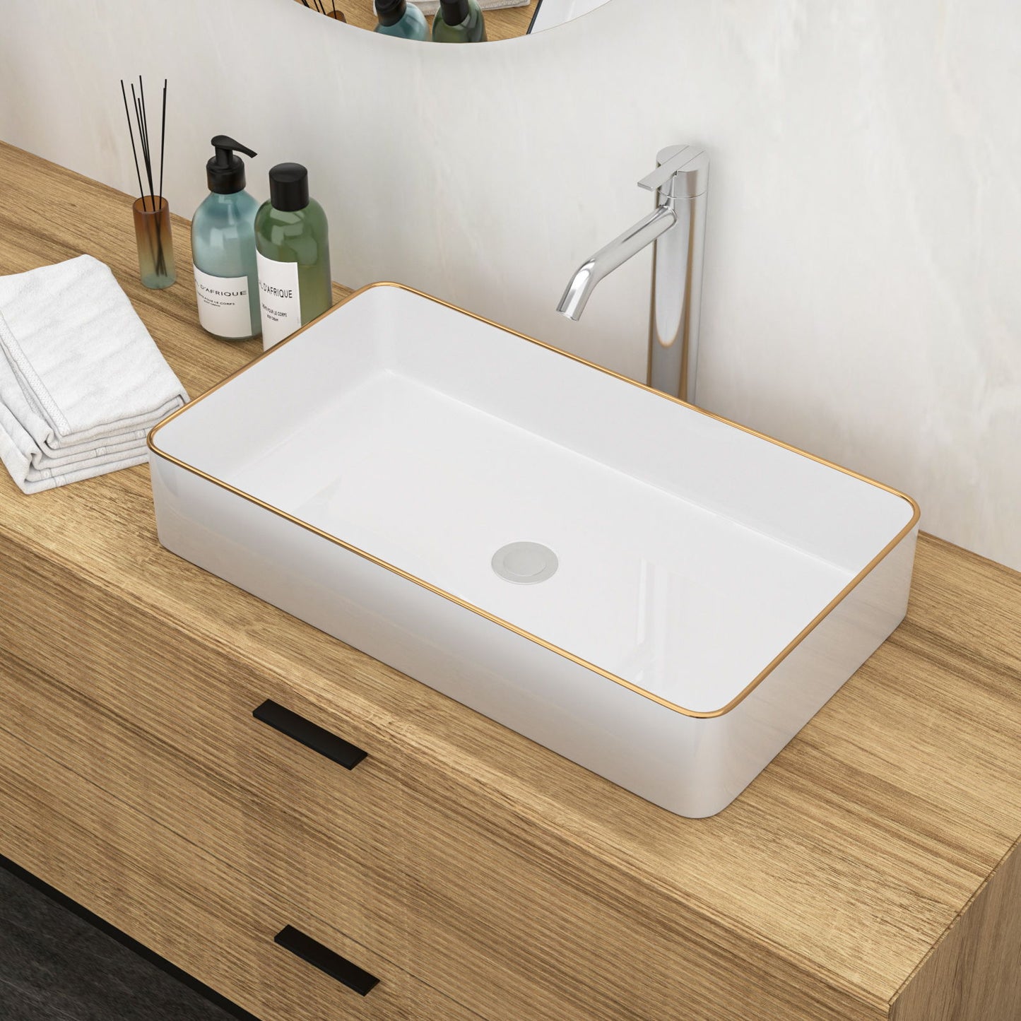 Modern European Style Ceramic Rectangular Vessel Bathroom Sink