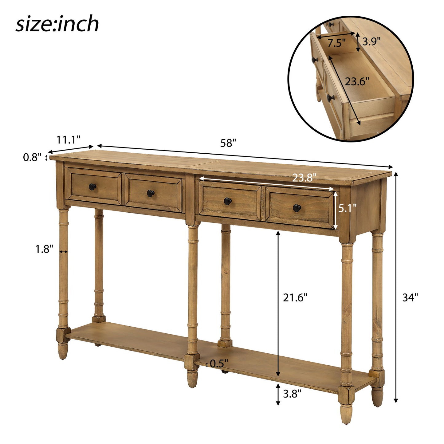 Hearth & Haven Daniel - Console Table With 2 Storage Drawers And Bottom Shelf