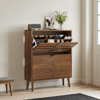 Medieval - Independent Shoe Cabinet With 2 Flip Drawers - Walnut