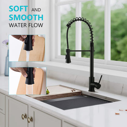 Modern Industrial Style Kitchen Faucet With Pull Down Sprayer Single Handle Stainless Steel - Matte Black