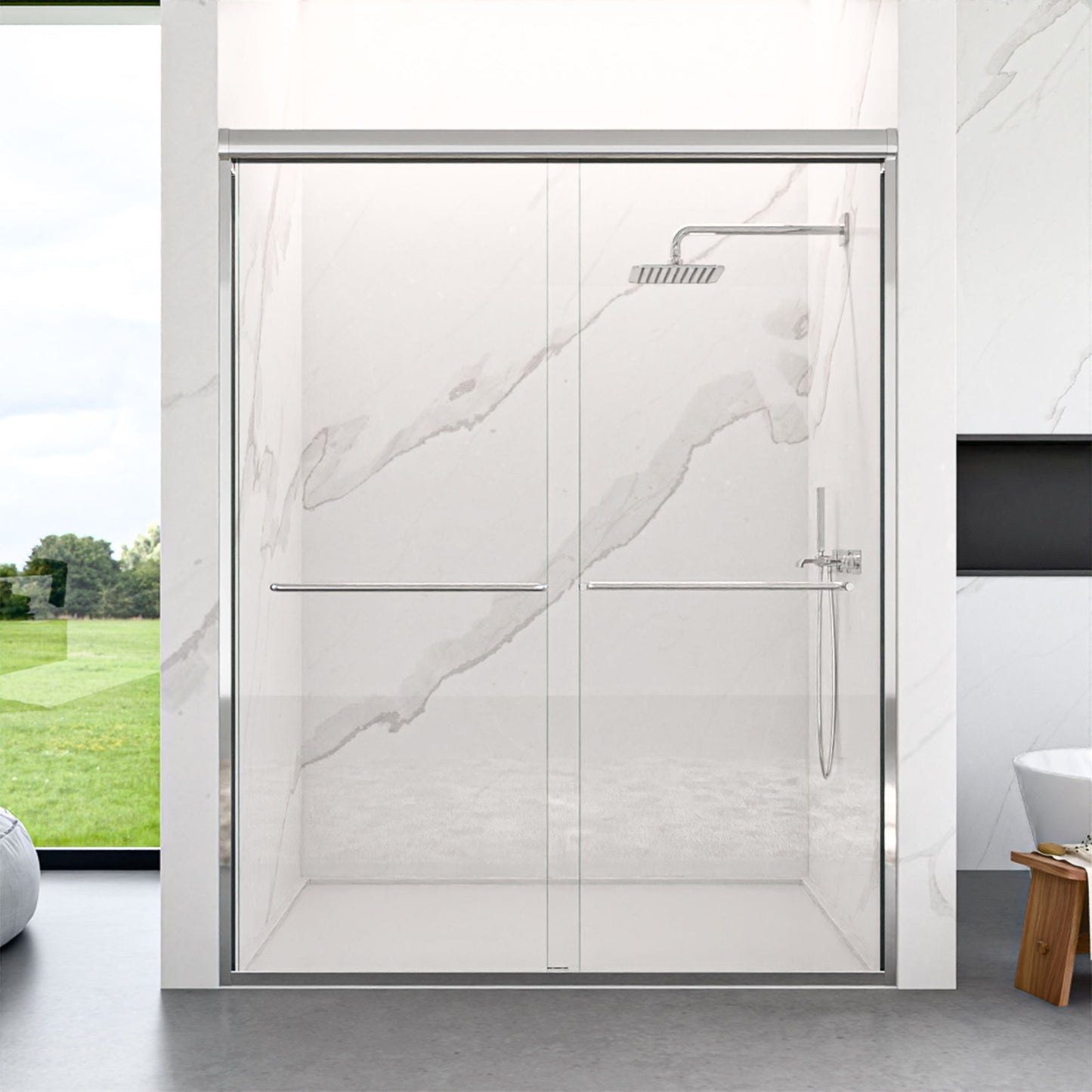 Modern Semi Frameless Double Sliding Shower Door