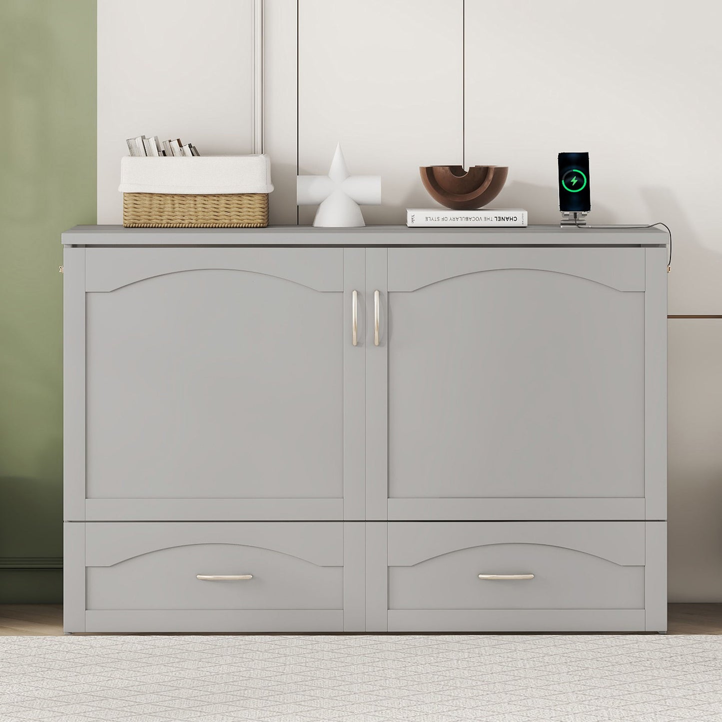 Murphy Wall Bed With Drawer And A Set Of Sockets & USB Ports, Pulley Structure Design