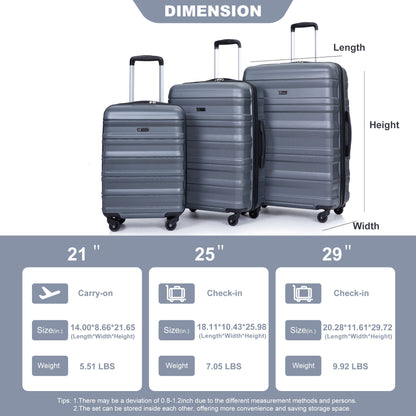 Expandable 3 Piece Luggage Sets Lightweight & Durable Suitcase, Spinner Wheels, Tsa Lock