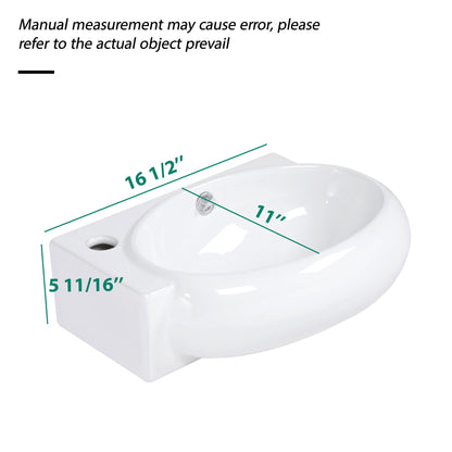 Modern Aesthetic Rectangle Wall Mount Bathroom Sink With Single Faucet Hole