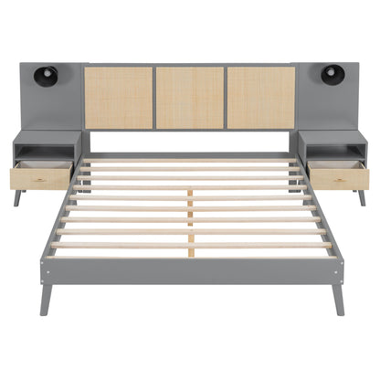 Bed Frame With 2 Nightstands Elegant Design With Lamps