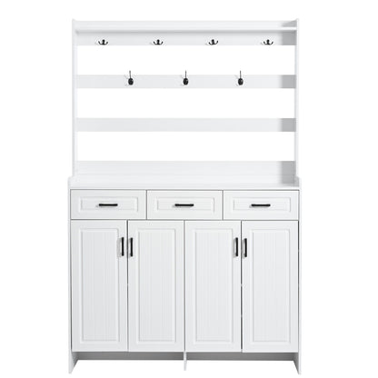 Minimalist 4 Door Shoe Cabinet With Coat Rack, 3 Drawers, 8 Shelves, Metal Hooks And Handles