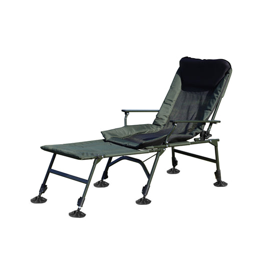 Camping Lounge Chair With Detachable Footrest, Portable Folding Reclining Camping Chair With Adjustable Backrest For Indoor And Outdoor Camping Beach Hiking Fishing - Green / Black