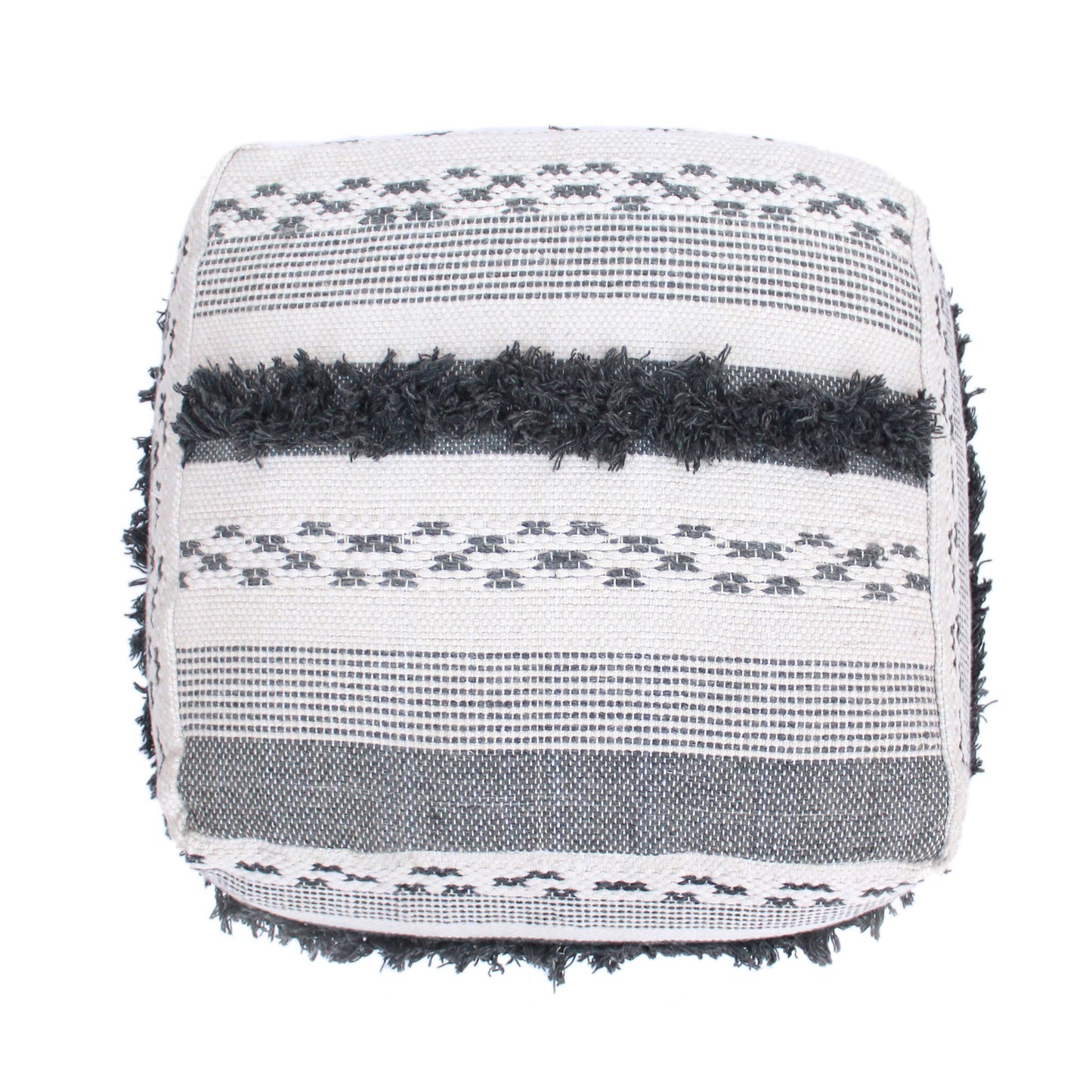 Karim - Faux Yarn Large Pouf, Durable - Ivory / Gray