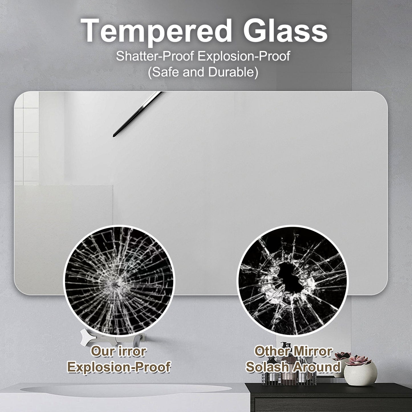 Bathroom Vanity Mirror, Wall Mounted Mirror For Bathroom Anti-Fog Waterproof - Clear