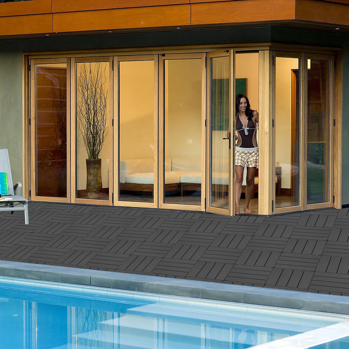 Plastic Interlocking Deck Tiles, Waterproof All Weather Use
