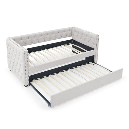 Inspired Upholstered Daybed With Trundle, Button Tufted