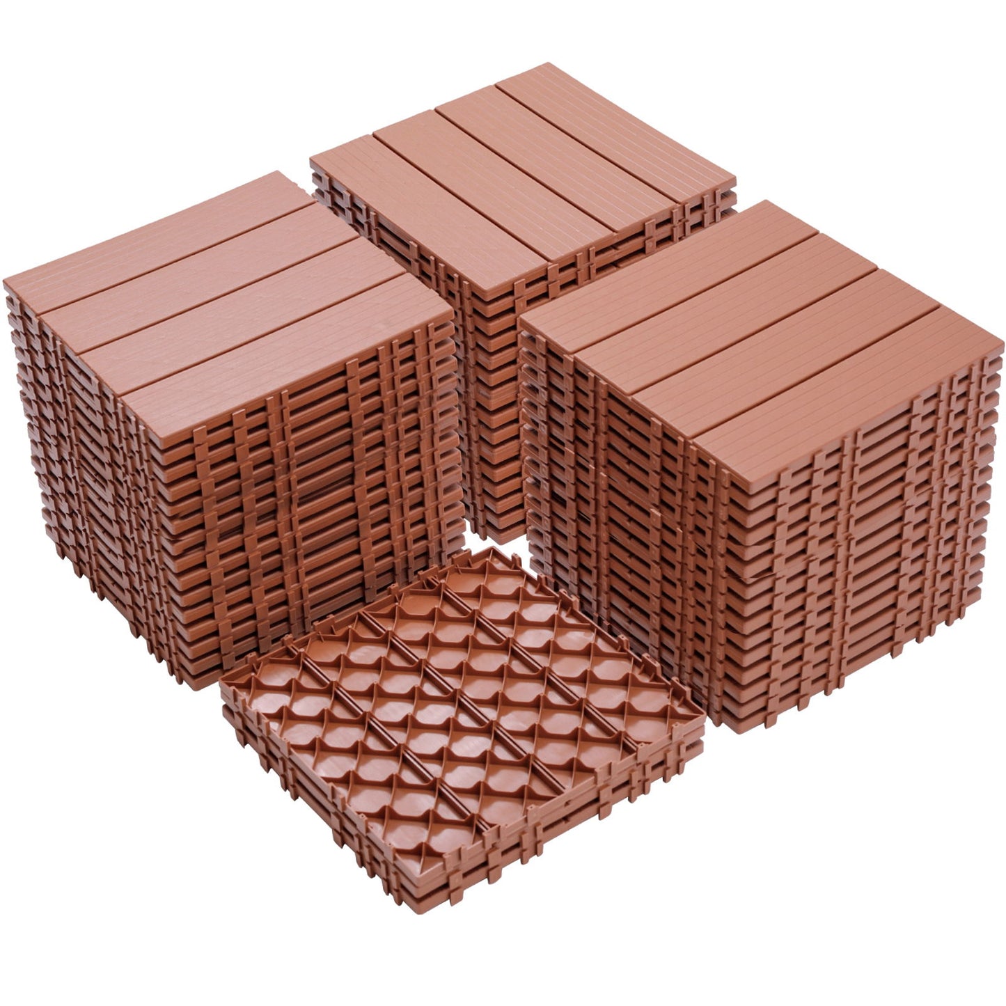 Plastic Interlocking Deck Tiles, Patio Flooring Outdoor Waterproof All Weather Use For Garden Poolside Front / Back Yard (Set of 44) - Mahogany