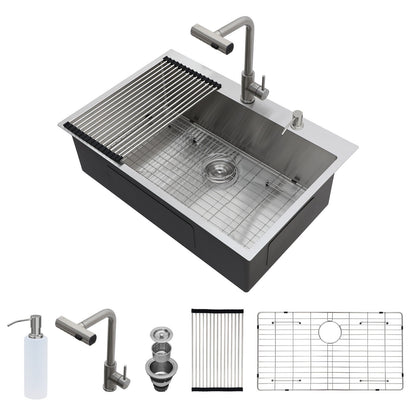 Drop In Kitchen Sink With Pull Down Faucet And Soap Dispenser