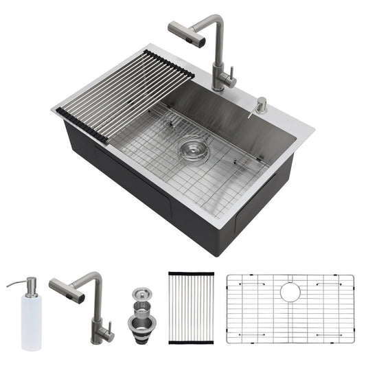 Drop In Kitchen Sink With Pull Down Faucet And Soap Dispenser