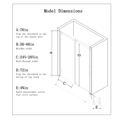 Frameless Single Sliding Soft Close Shower Door, 5 / 16" Clear Nano Coated Tempered Glass And 304 Stainless Steel Handle - Matte Black
