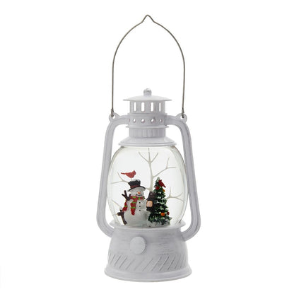 Christmas Plastic / Resin Lantern With Snowman & Tree LED / Water Spinning / 6 Hours Timer, 3*AA Batteries Required - White / Multi
