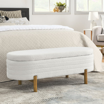 Oval Ottoman Storage Bench With Rubber Wood Legs