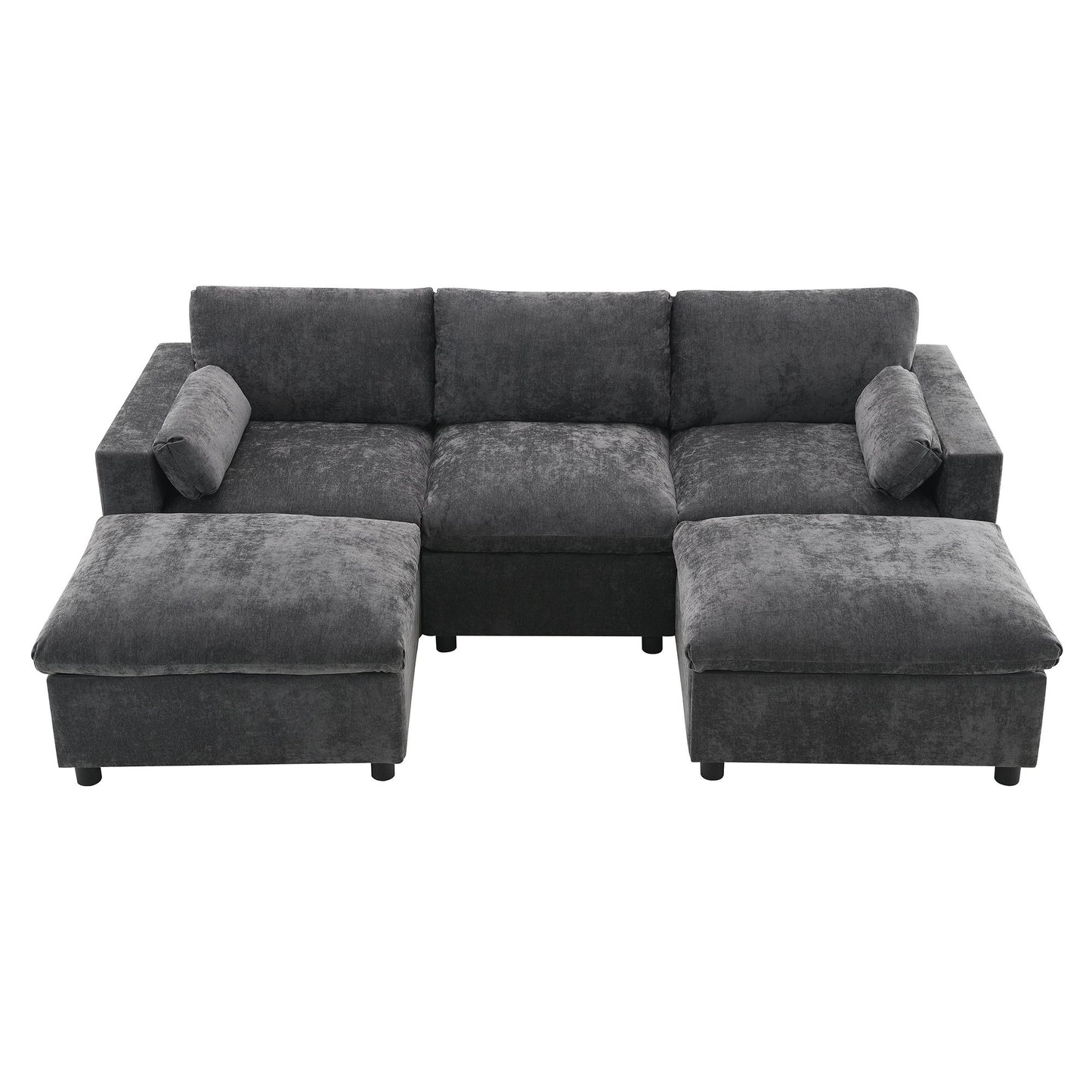 Modular Sectional With Storage Pockets, 5 Seat U Shaped Couch Set With Pillows, Free Combination Modern Cloud Sofa With 2 Movable Ottoman