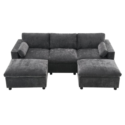 Modular Sectional With Storage Pockets, 5 Seat U Shaped Couch Set With Pillows, Free Combination Modern Cloud Sofa With 2 Movable Ottoman