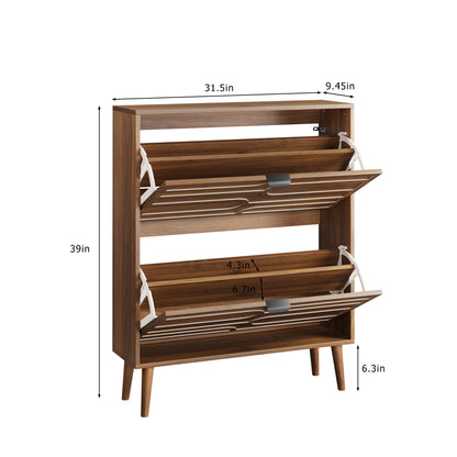 Medieval - Independent Shoe Cabinet With 2 Flip Drawers - Walnut