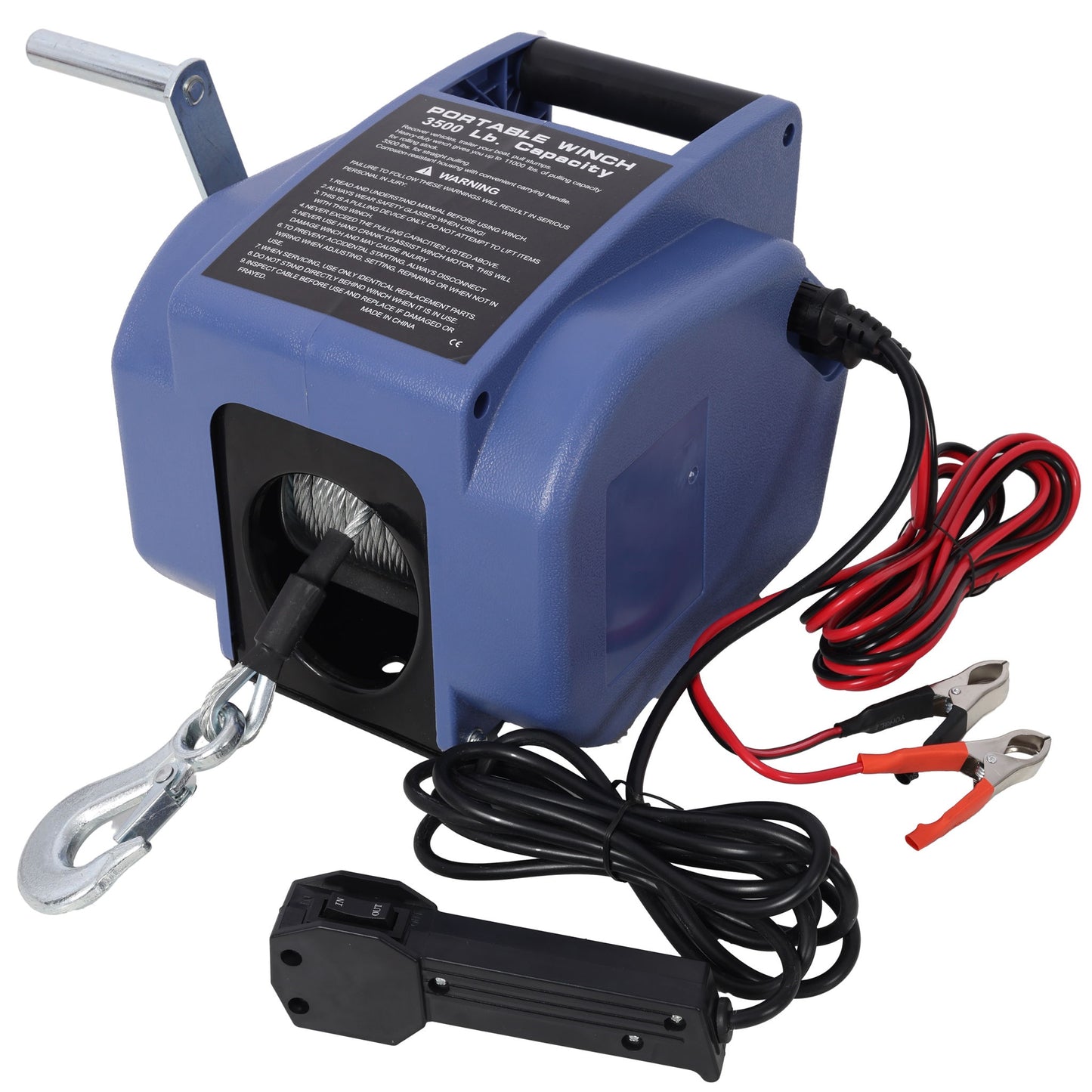 Reversible Electric 12V Trailer Winch For Boats Up To 5000 Lbs, Galvanized Wire Rope Casing - Blue
