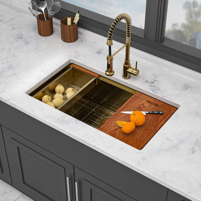Gold Stainless Steel Undermount Kitchen Sink 36 X 19 X 9" 16 Gauge Deep Workstation Sink With Cutting Board And Accessories