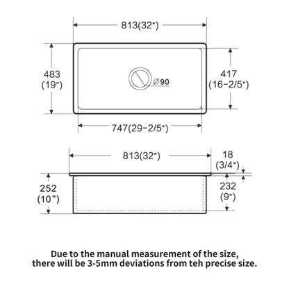 Elegant Farmhouse Apron Front Ceramic Single Bowl, Kitchen Basin