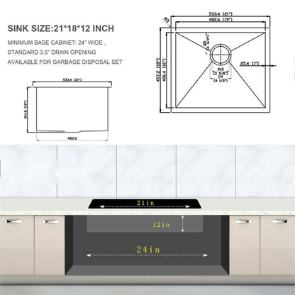 Modern Undermount Stainless Steel Kitchen Sink 16 Gauge, Deep Single Bowl