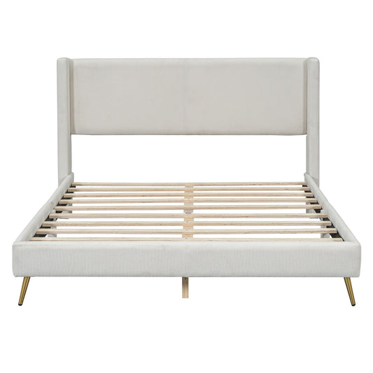Platform Contemporary Bed With Legs And Upholstered Headboard