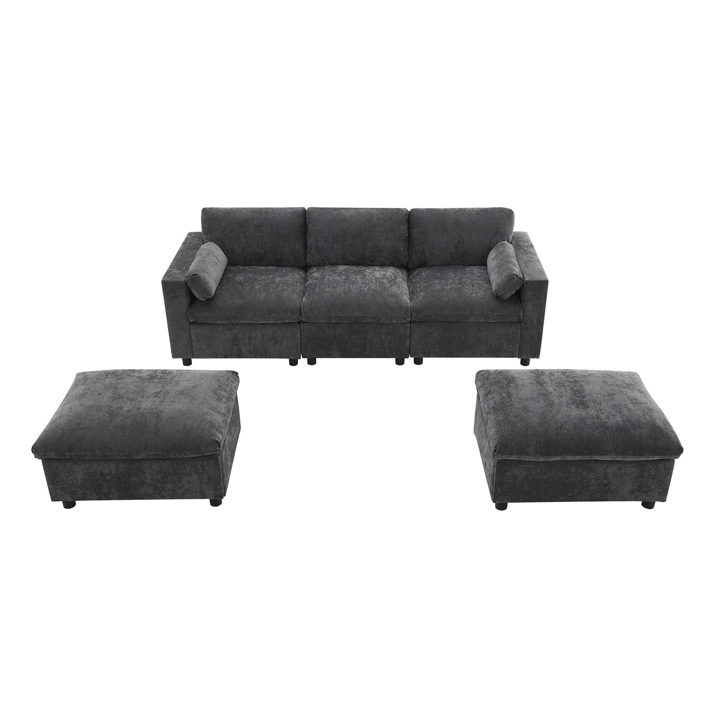 Modular Sectional With Storage Pockets, 5 Seat U Shaped Couch Set With Pillows, Free Combination Modern Cloud Sofa With 2 Movable Ottoman