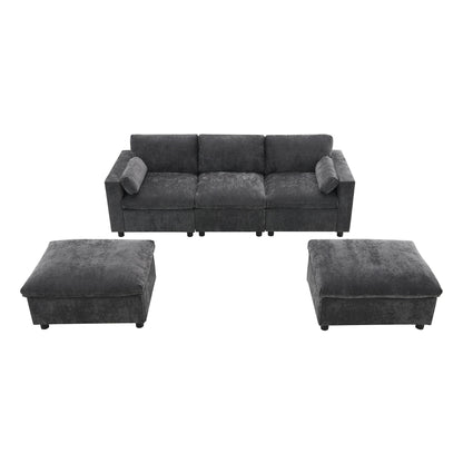 Modular Sectional With Storage Pockets, 5 Seat U Shaped Couch Set With Pillows, Free Combination Modern Cloud Sofa With 2 Movable Ottoman