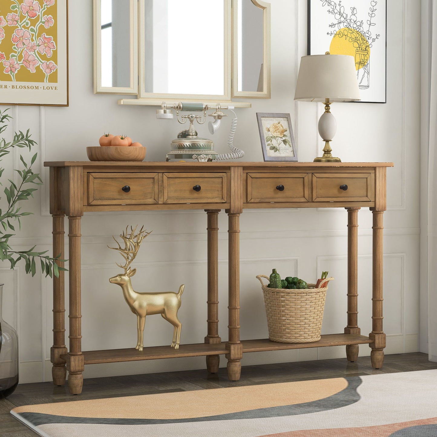 Hearth & Haven Daniel - Console Table With 2 Storage Drawers And Bottom Shelf