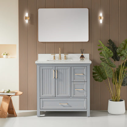 Fully Assembled Freestanding Single Sink Bathroom Vanity With 2 Handles Sets - Gray