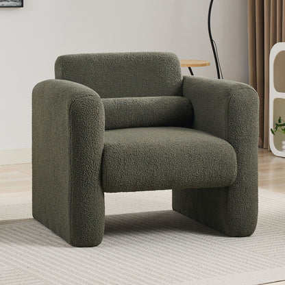 Modern Accent Chair Lambskin Sherpa Fabric Upholstered Comfy With Pillow