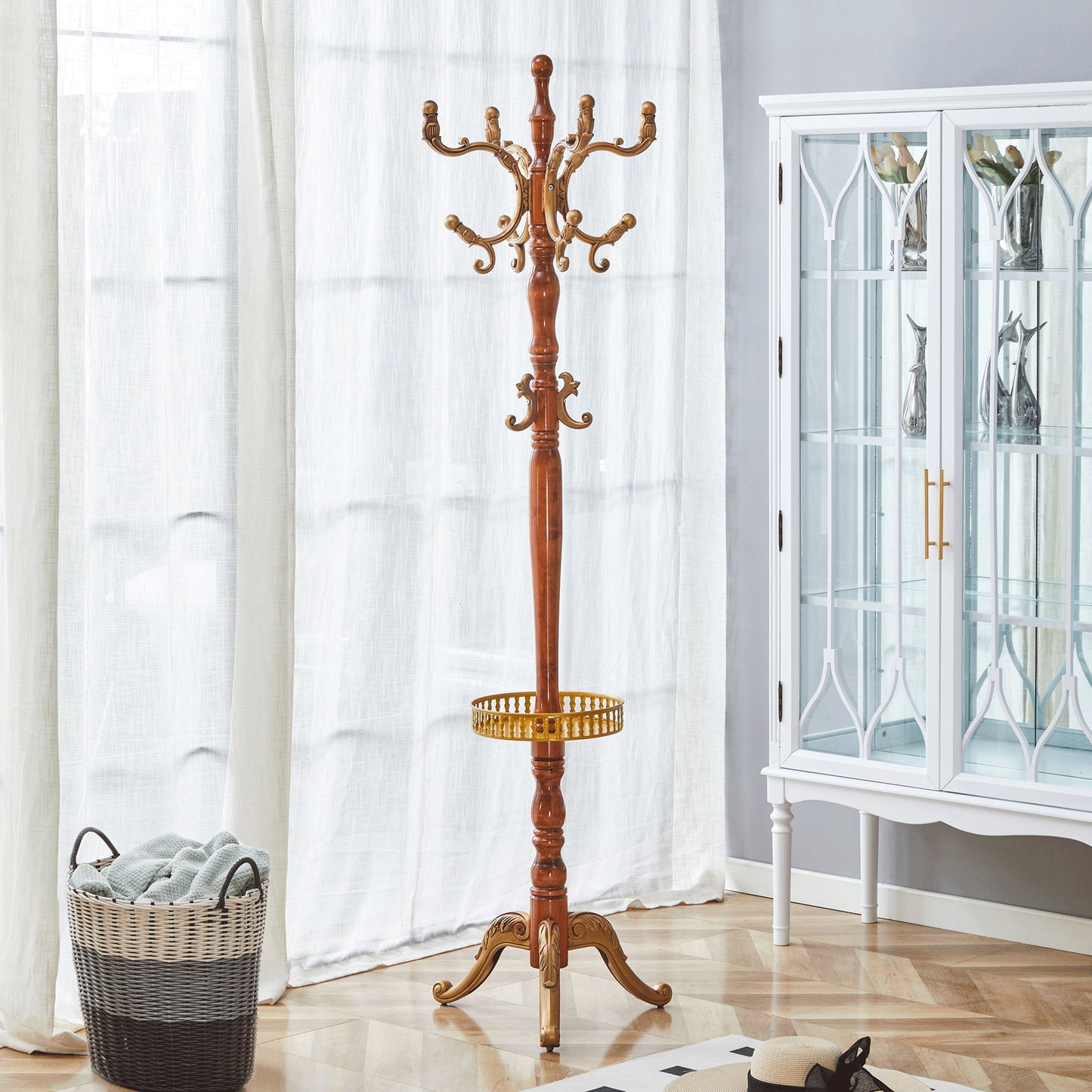 Multifunctional Coat And Hat Rack With Resin Stainless Steel Storage