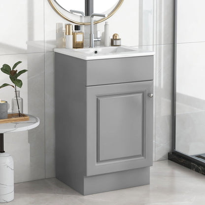 Bathroom Vanity With Sink, Vanity Cabinet With Door Shelf And Adjustable Shelf - Gray