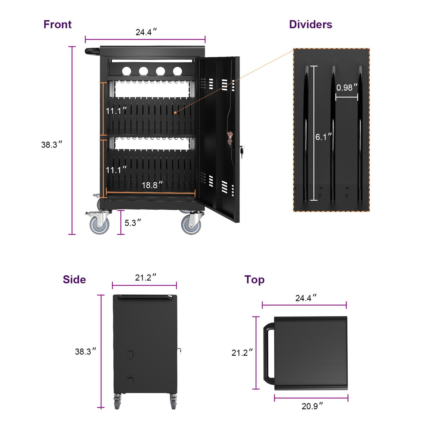 Mobile Charging Cart For Tablets Laptops 35, Device Capacity Matt Metal