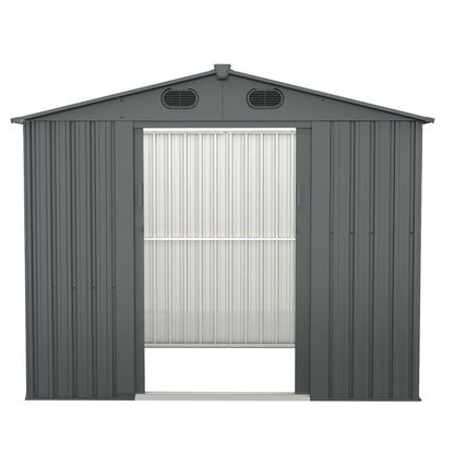 Outdoor Storage Shed, Galvanized Steel Garden Shed With 4 Vents & Double Sliding Door