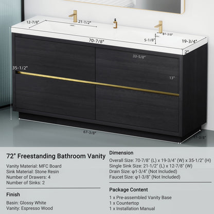 Bathin Freestanding Bathroom Vanity With Double Sinks, Bathroom Storage Vanity Cabinet With Stone Resin Countertop And Soft Close Drawers