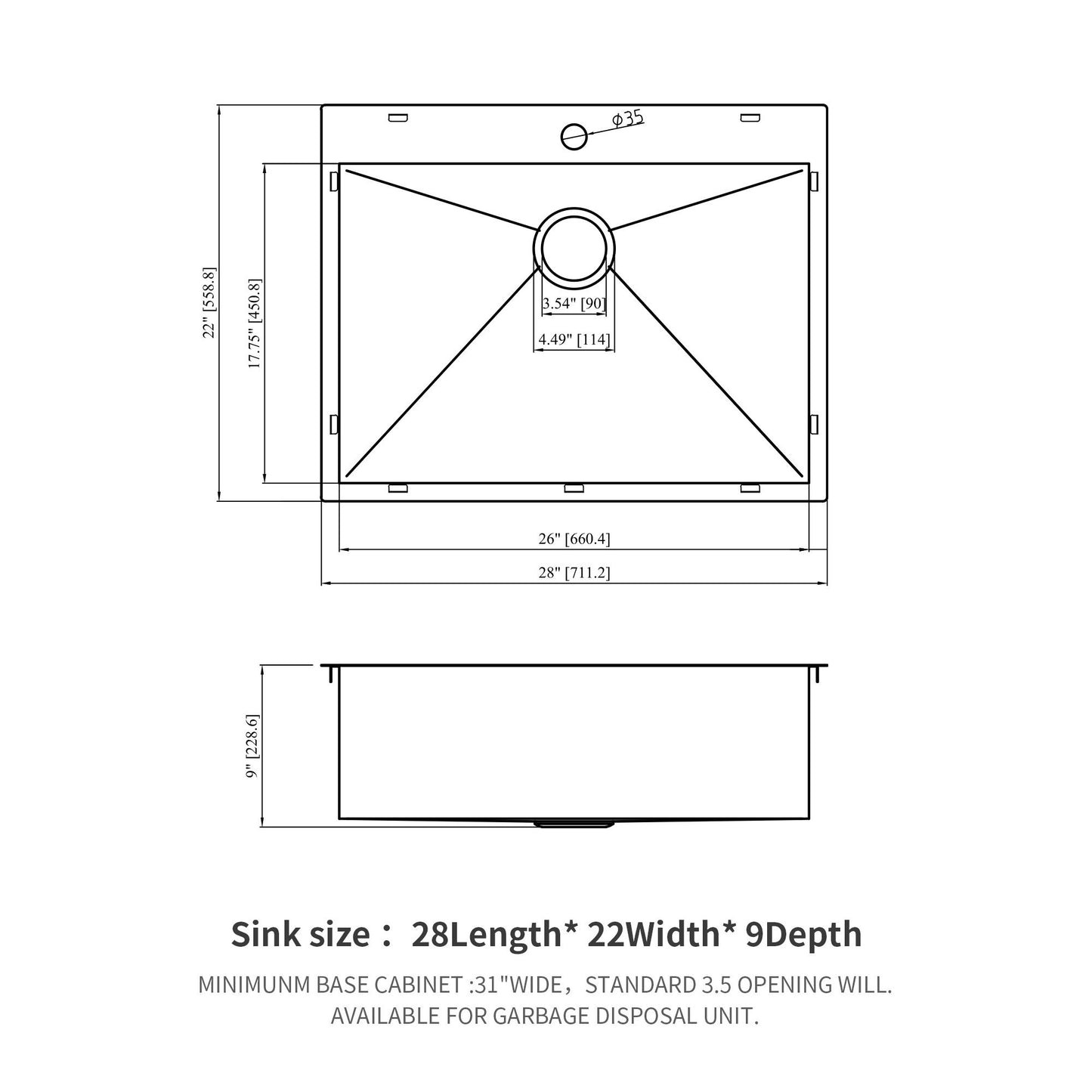 Drop In Kitchen Sink, 16 Gauge Stainless Steel, Topmount