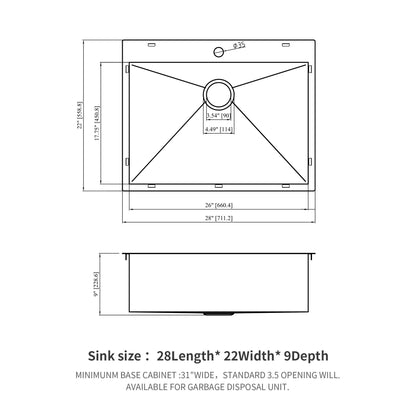 Drop In Kitchen Sink, 16 Gauge Stainless Steel, Topmount