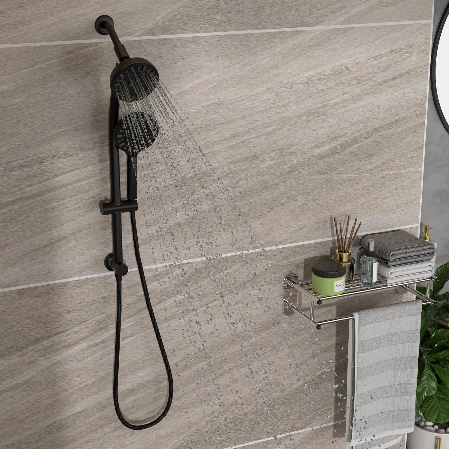 Multi Function Dual Shower Head Shower System With 4.7" Rain Showerhead, 7 Function Hand Shower, Adjustable Slide Bar